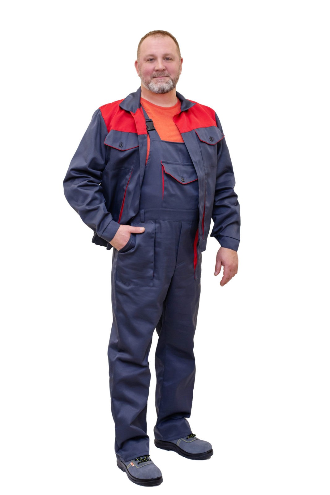 Костюм мужской №207 тип Б (серый/красный) с брюками для защиты от ОПЗ и МВ