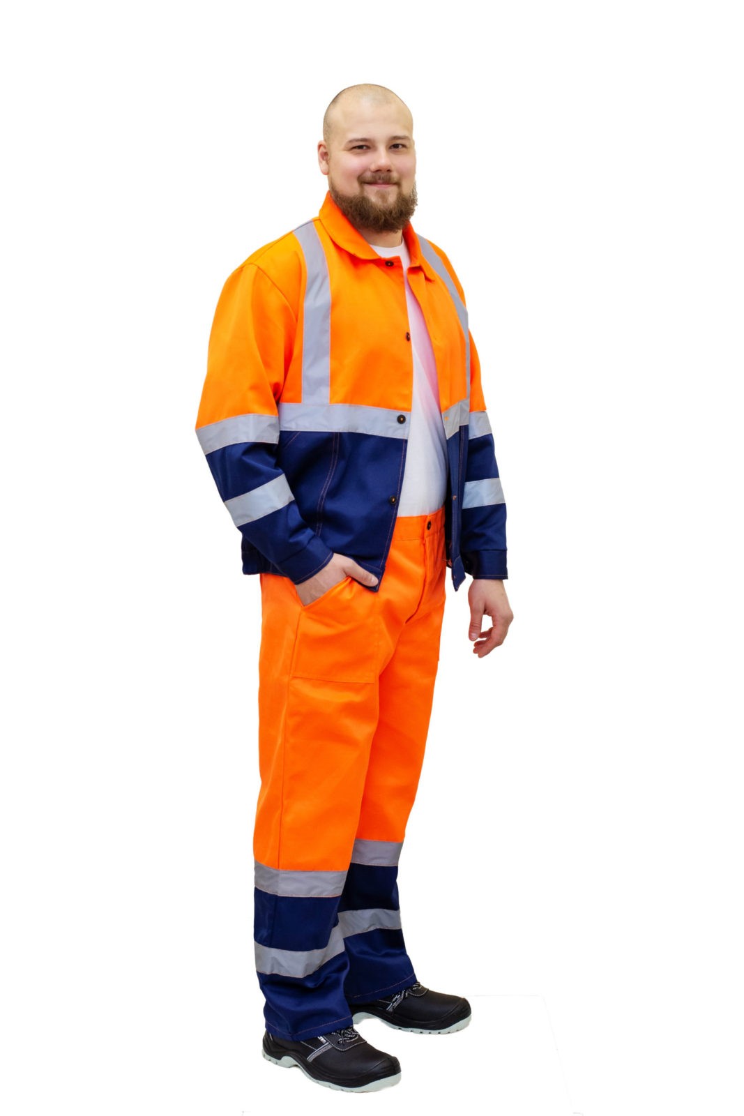 Костюм мужской №211 тип Б с брюками оранж/синий СОП (смес) для защиты от ОПЗ и МВ