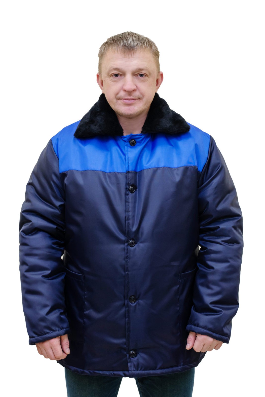 Куртка рабочая зимняя с меховым воротником (синий)