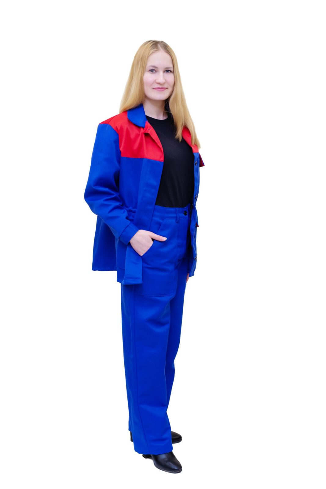 Костюм женский с брюками (синий/красный)